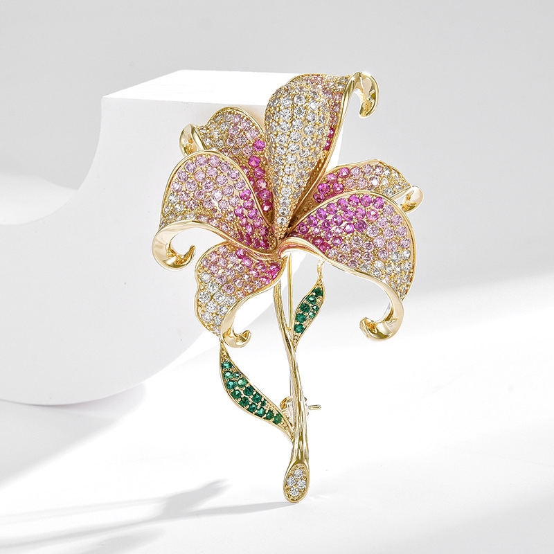 Bakrena cvjetna broš s dijamantnom obradom, Art Park, ženski korejski stil, dekorativni dodatak.