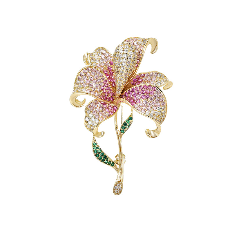 Bakrena cvjetna broš s dijamantnom obradom, Art Park, ženski korejski stil, dekorativni dodatak.
