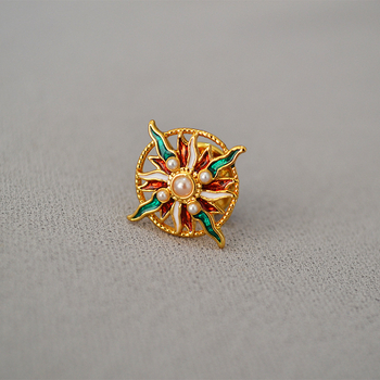 Brosa od bakra s emajlom, motiv suncokreta s geometrijskim dizajnom, kapljasti završni premaz, dekorativni ženski dodatak