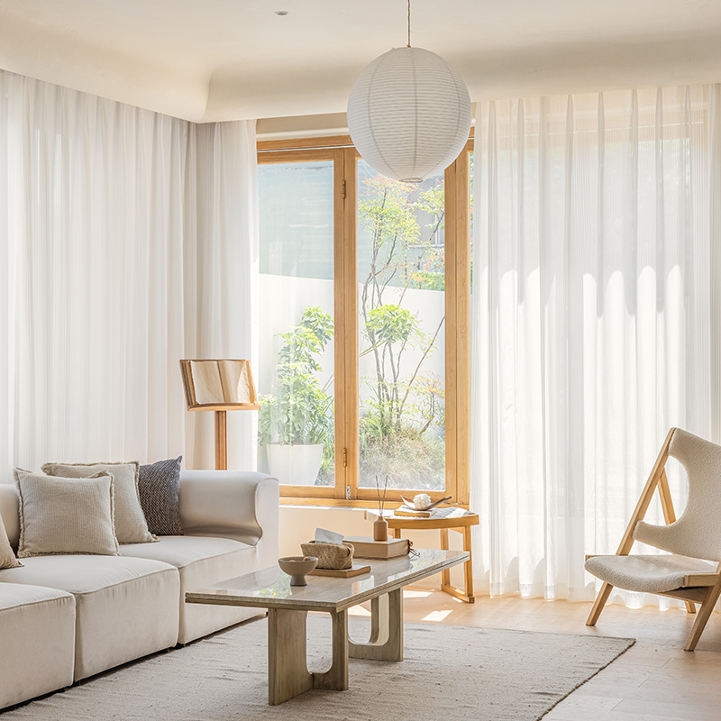 Japāņu stila vertikālā aizkare, daļēji caurspīdīgs poliester audums, 95/5 sastāvs, moderns dekors