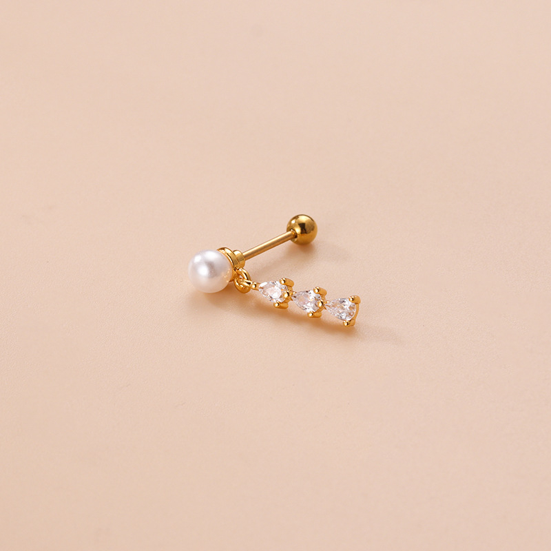 Piercing pentru cartilajul urechii: oțel inoxidabil, șurub cu cap dublu, zircon inimă