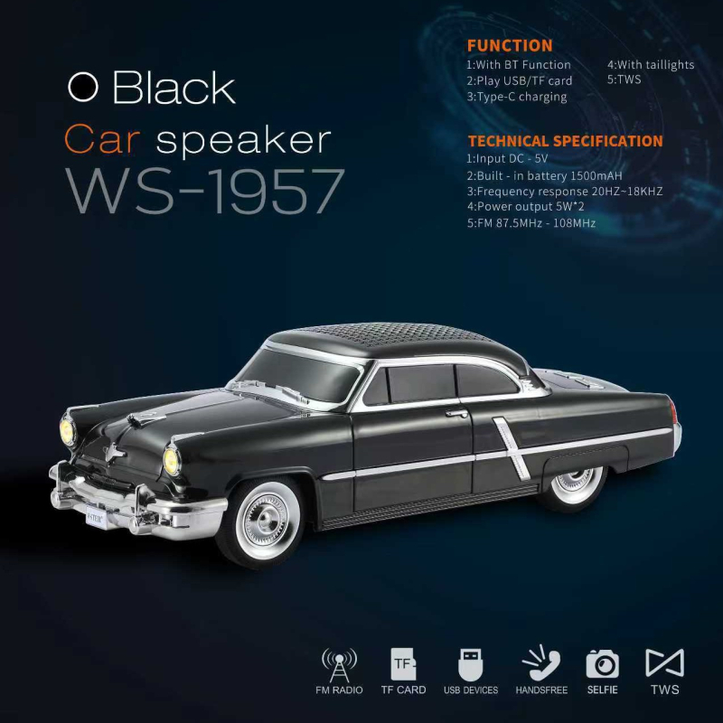 Bežični Bluetooth zvučnik, retro model automobila, 5W izlaz, Bluetooth 5.3, ugrađena baterija 1200–2000mAh, raspon frekvencija 50Hz–18kHz, domet 10m