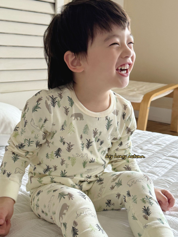 Unisex vaikų pižamų komplektas iš švelnios medvilnės su pūkiniu pojúčiu, storas, apvalus kaklas, 3-8 m amžiaus, 95% medvilnė