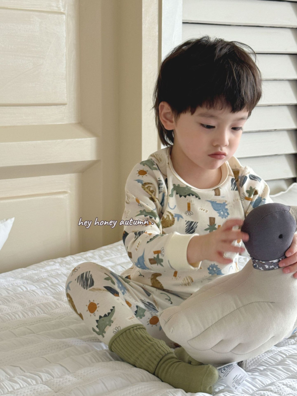 Unisex vaikų pižamų komplektas iš švelnios medvilnės su pūkiniu pojúčiu, storas, apvalus kaklas, 3-8 m amžiaus, 95% medvilnė