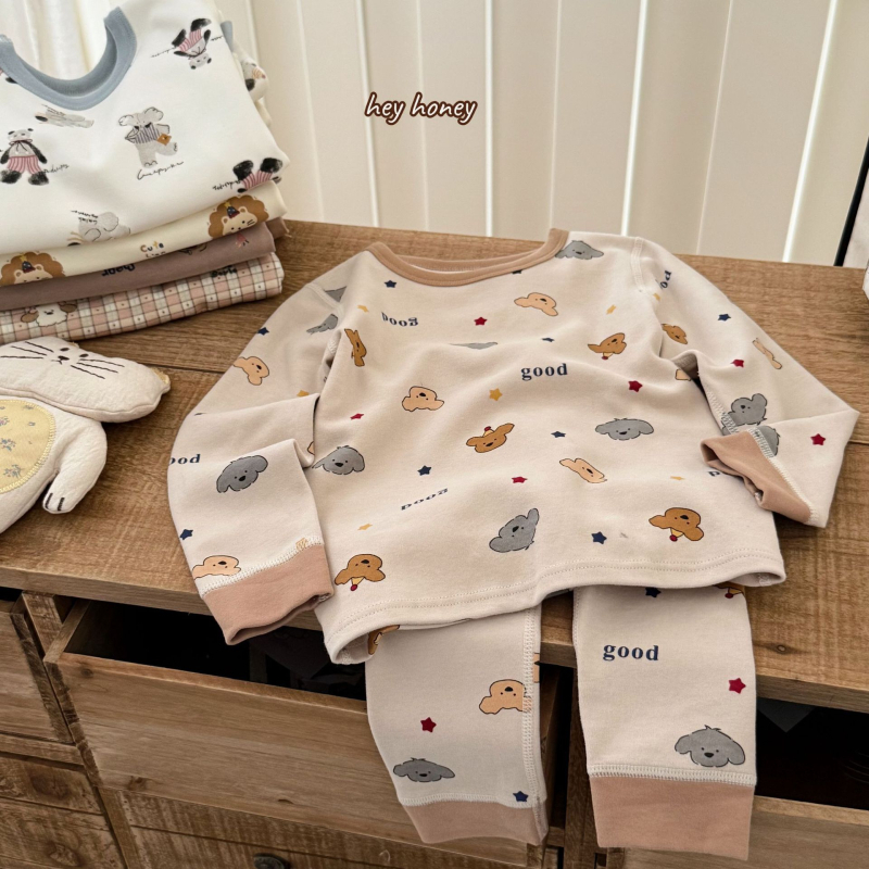 Unisex vaikų pižamų komplektas iš švelnios medvilnės su pūkiniu pojúčiu, storas, apvalus kaklas, 3-8 m amžiaus, 95% medvilnė