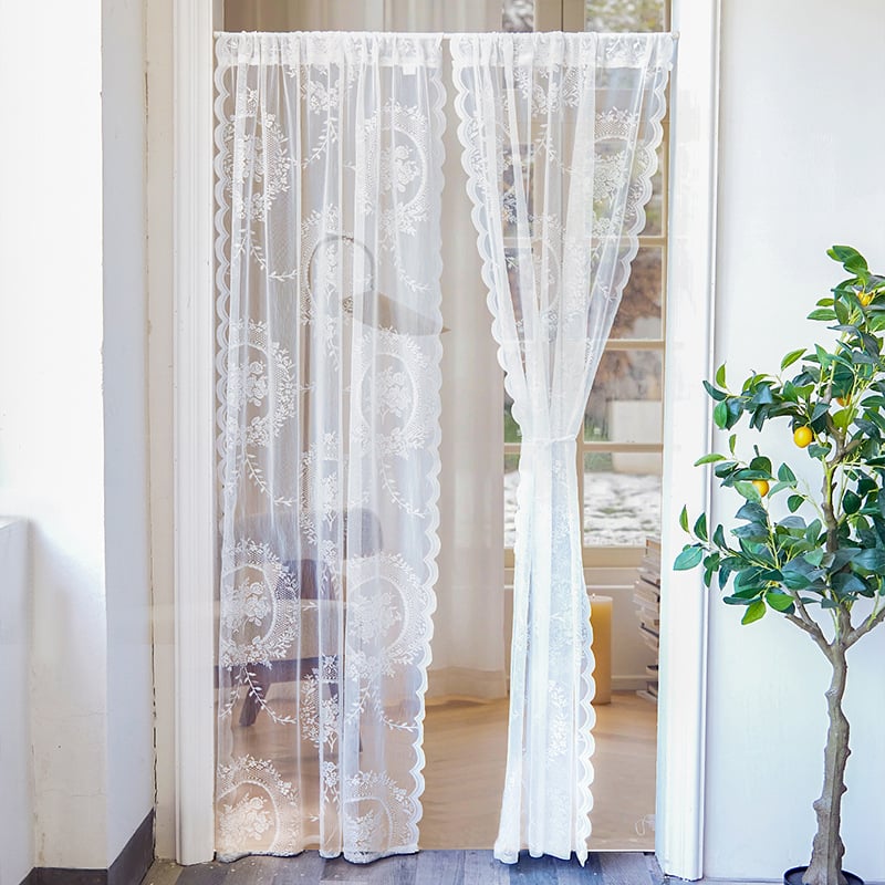 Franču mežģīņu durvju aizkars – poliesters, mežģīne un warp adījums, dekoratīvs, franču stils