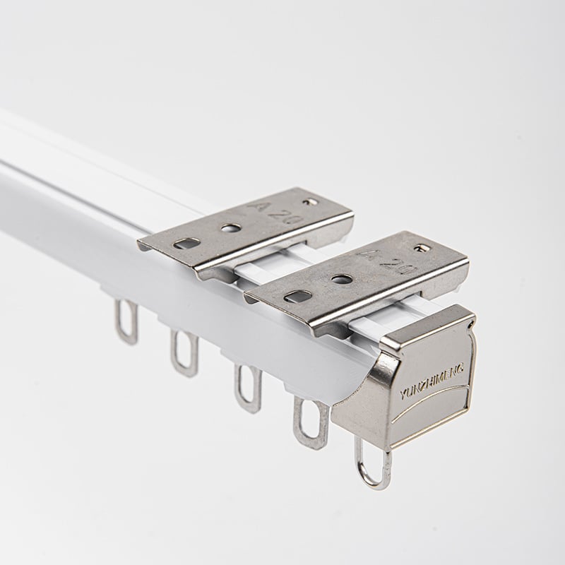 Ισχυρή αθόρυβη ράγα οδηγού κουρτινών με διπλό οδηγό, πάνω και πλάγια τοποθέτηση, ευθύγραμμη ράγα