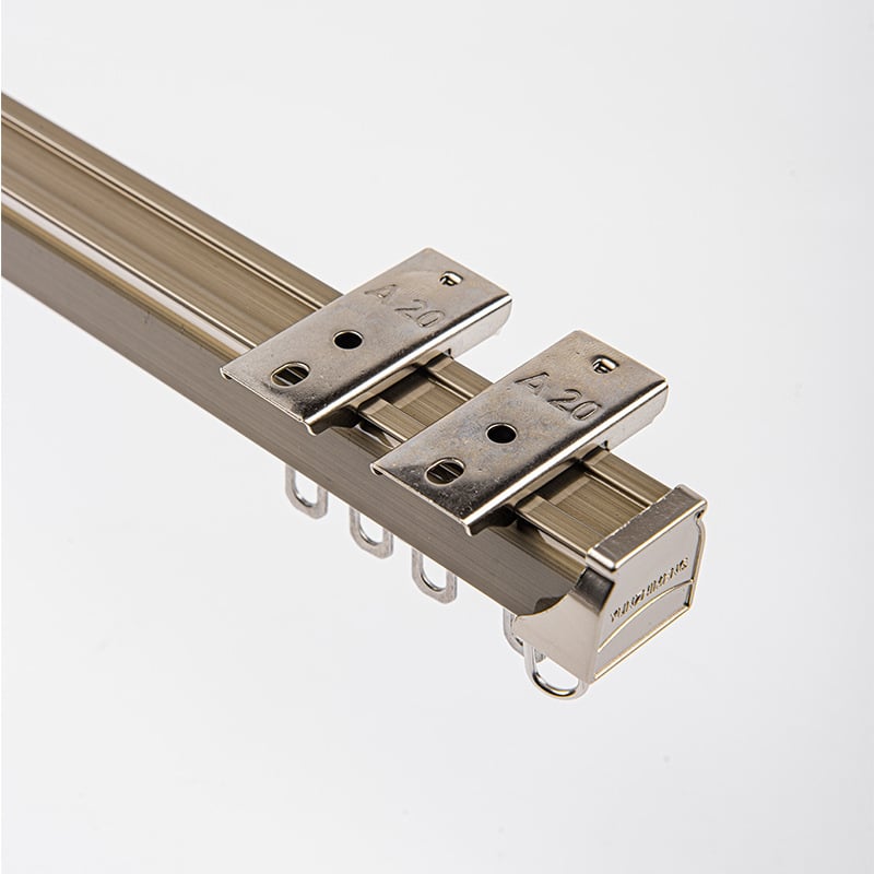 Ισχυρή αθόρυβη ράγα οδηγού κουρτινών με διπλό οδηγό, πάνω και πλάγια τοποθέτηση, ευθύγραμμη ράγα