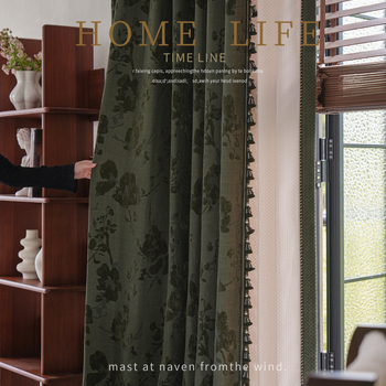 Franču stilā Chenille aizkari ar Jacquard audumu, augsts aizklājums 71–90%, augu un ziedu raksts