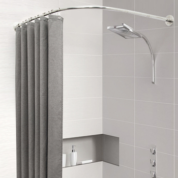 Nerūdijančio plieno dušo užuolaidų lazda, išlenktos L formos, be gręžimo, voniai, šiuolaikinis stilius