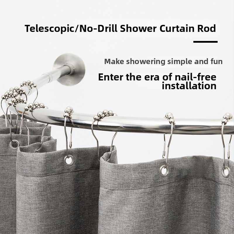 Nerūdijančio plieno dušo užuolaidų lazda, išlenktos L formos, be gręžimo, voniai, šiuolaikinis stilius