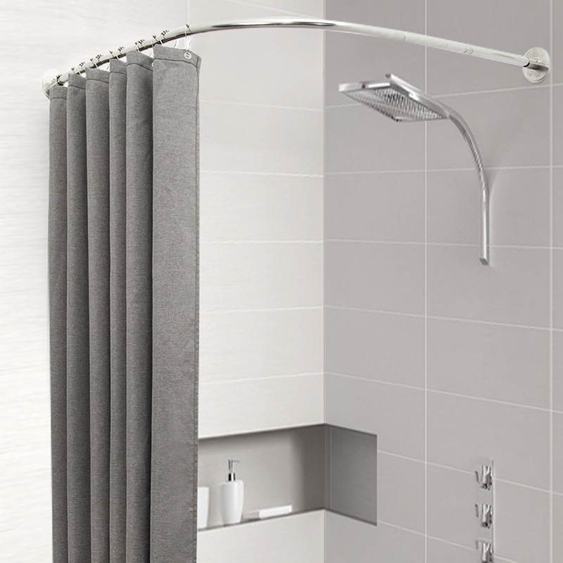 Nerūdijančio plieno dušo užuolaidų lazda, išlenktos L formos, be gręžimo, voniai, šiuolaikinis stilius