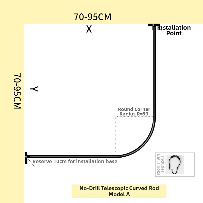 Nerūdijančio plieno dušo užuolaidų lazda, išlenktos L formos, be gręžimo, voniai, šiuolaikinis stilius