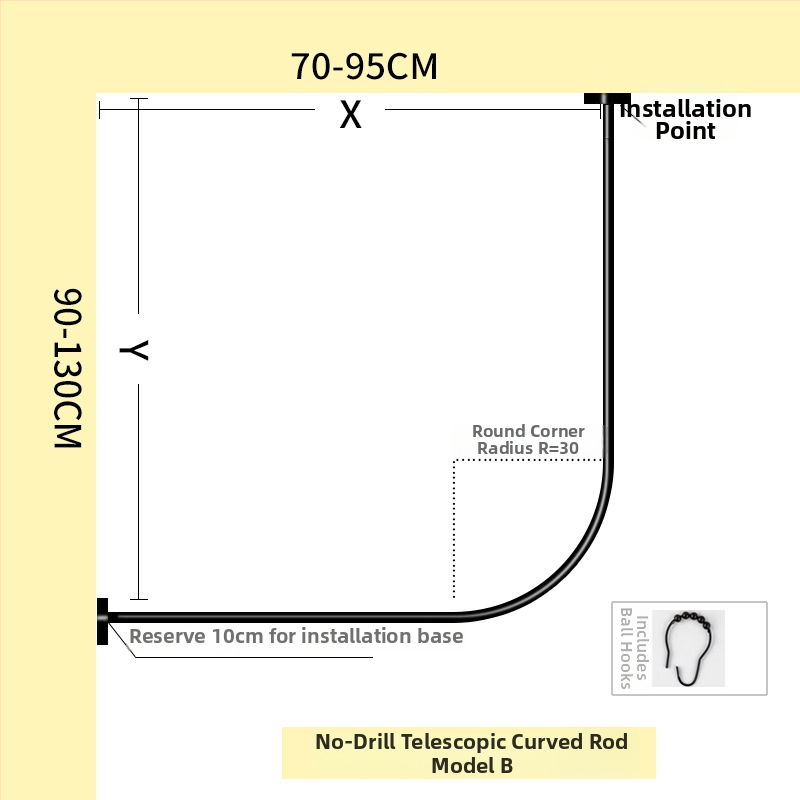 Nerūdijančio plieno dušo užuolaidų lazda, išlenktos L formos, be gręžimo, voniai, šiuolaikinis stilius