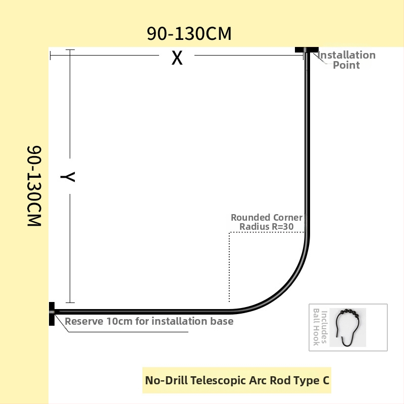 Nerūdijančio plieno dušo užuolaidų lazda, išlenktos L formos, be gręžimo, voniai, šiuolaikinis stilius
