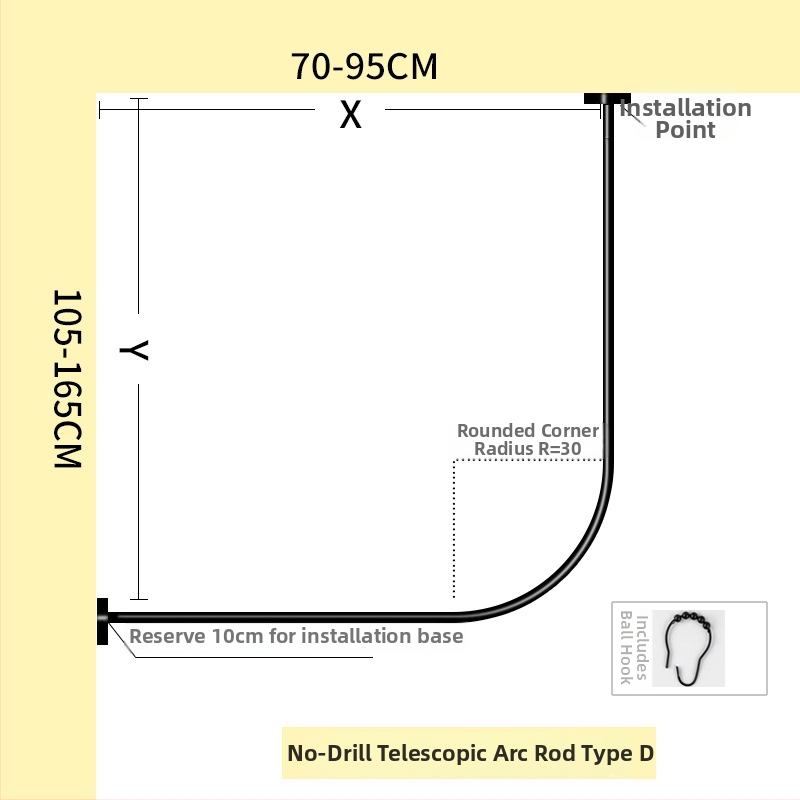 Nerūdijančio plieno dušo užuolaidų lazda, išlenktos L formos, be gręžimo, voniai, šiuolaikinis stilius