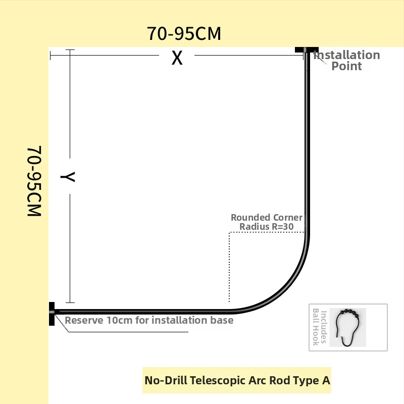 Nerūdijančio plieno dušo užuolaidų lazda, išlenktos L formos, be gręžimo, voniai, šiuolaikinis stilius