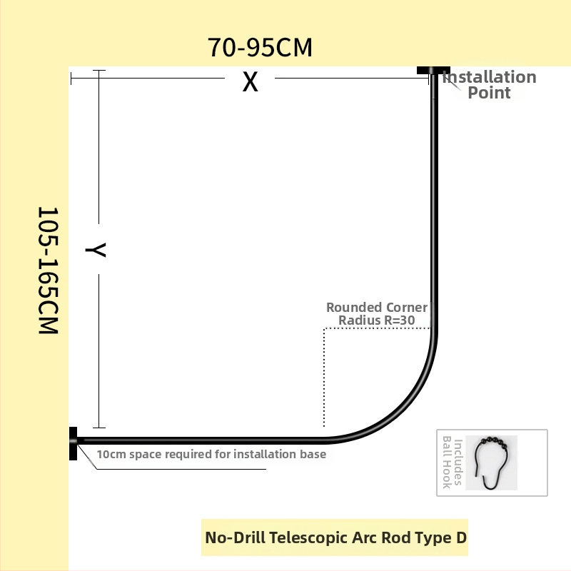 Nerūdijančio plieno dušo užuolaidų lazda, išlenktos L formos, be gręžimo, voniai, šiuolaikinis stilius