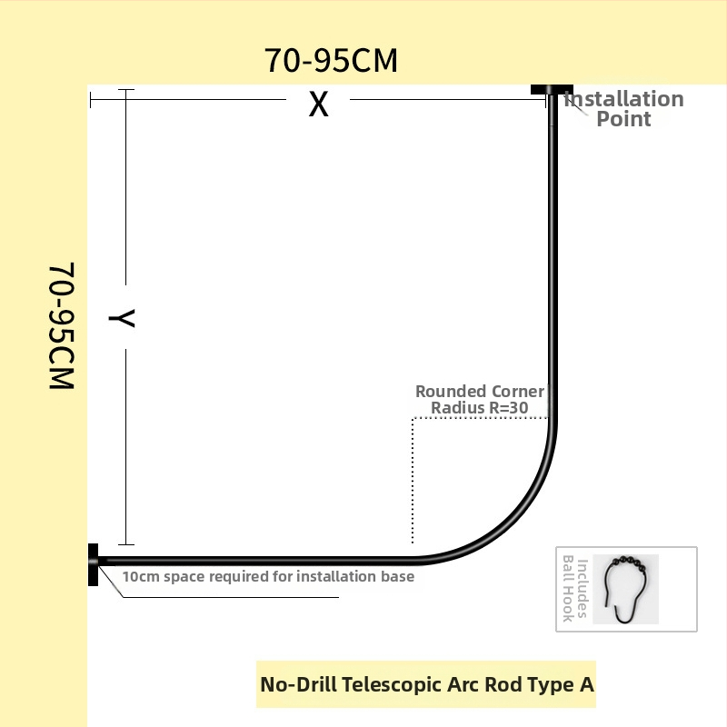 Nerūdijančio plieno dušo užuolaidų lazda, išlenktos L formos, be gręžimo, voniai, šiuolaikinis stilius