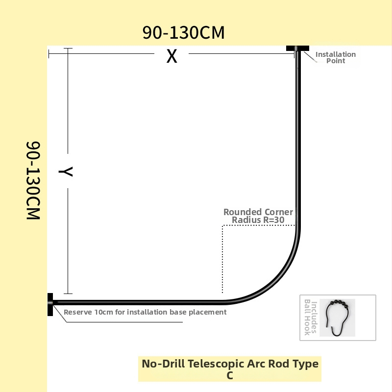 Nerūdijančio plieno dušo užuolaidų lazda, išlenktos L formos, be gręžimo, voniai, šiuolaikinis stilius
