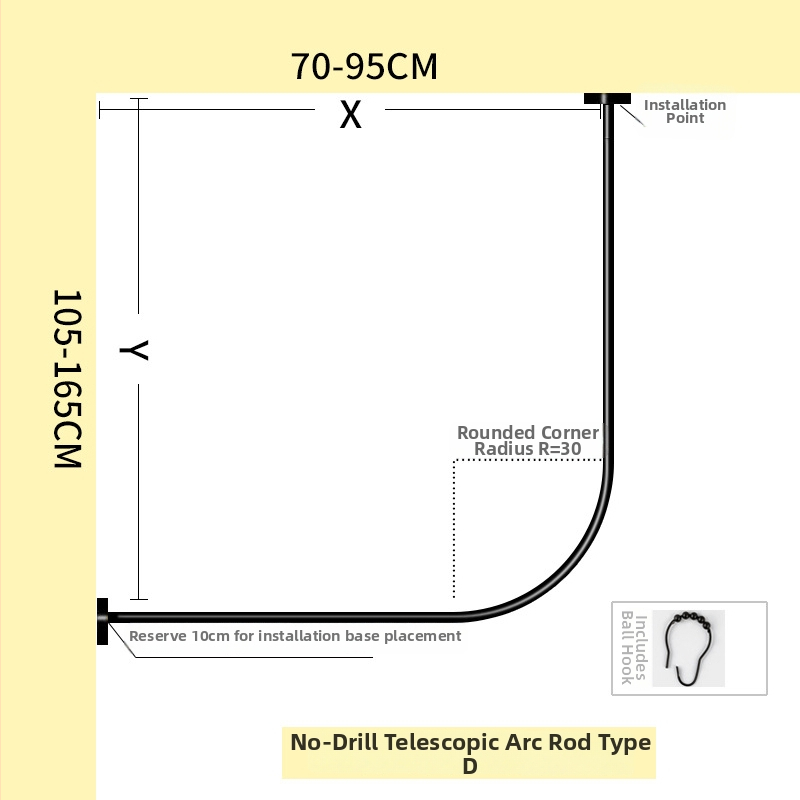 Nerūdijančio plieno dušo užuolaidų lazda, išlenktos L formos, be gręžimo, voniai, šiuolaikinis stilius