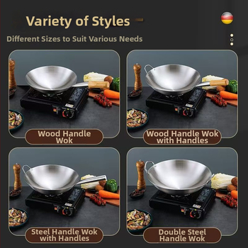 Nerūdijančio plieno wok, dujų viryklė palaiko, be dangtelio, svoris 1–10,95 kg