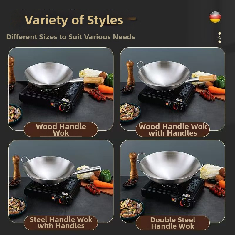 Nerūdijančio plieno wok, dujų viryklė palaiko, be dangtelio, svoris 1–10,95 kg