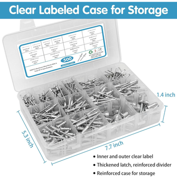 Rink atvirų burnos plokščių galvų kniedės, 500 vnt., dėžutėje (GB/T 12618; medžiaga: aliuminio gaubtas su šerdimi; nikeli apkala)