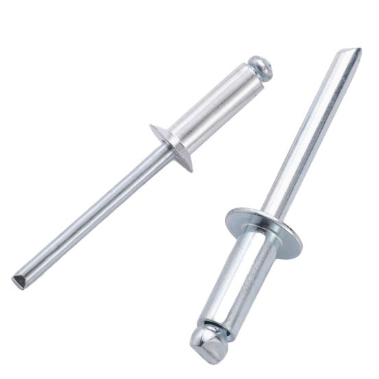 Rink atvirų burnos plokščių galvų kniedės, 500 vnt., dėžutėje (GB/T 12618; medžiaga: aliuminio gaubtas su šerdimi; nikeli apkala)