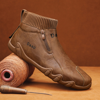 Vyriski aukštos kokybės žieminiai botai, PU viršus, PVC padai, atsparūs vandeniui, veliūrinė vidinė danga, aukštas batų galas, žiema 2025