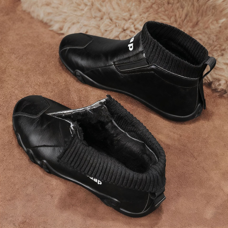 Vyriski aukštos kokybės žieminiai botai, PU viršus, PVC padai, atsparūs vandeniui, veliūrinė vidinė danga, aukštas batų galas, žiema 2025