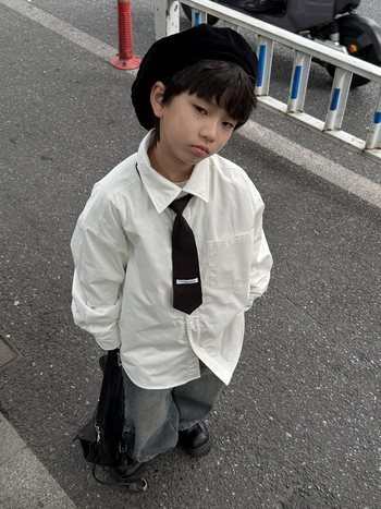 Dječja košulja s fleek podstavom, korejski stil, ovratnik s reverom, 95% pamuk, zima 2025