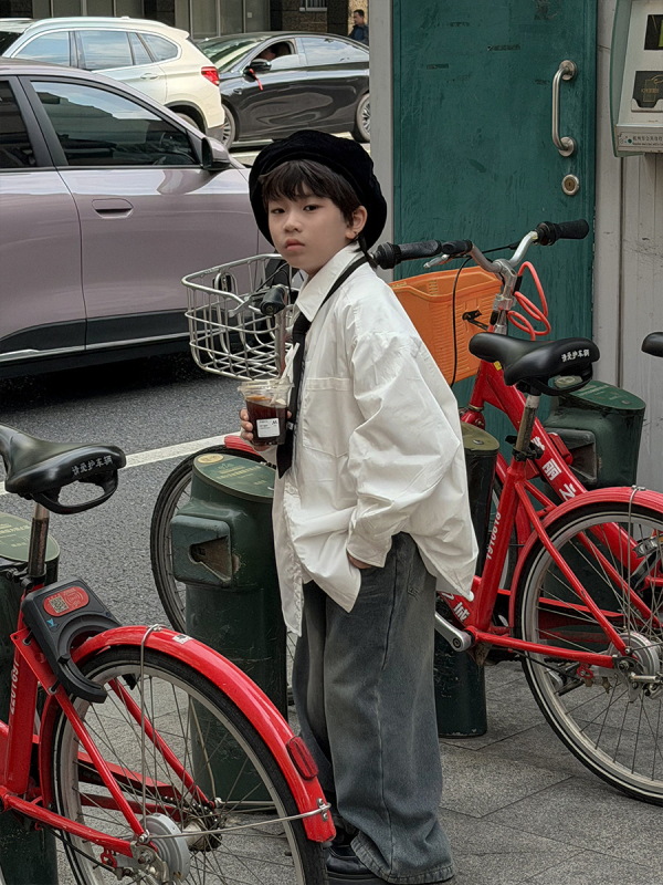 Dječja košulja s fleek podstavom, korejski stil, ovratnik s reverom, 95% pamuk, zima 2025