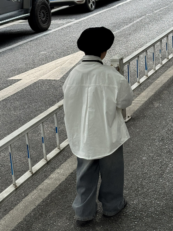 Dječja košulja s fleek podstavom, korejski stil, ovratnik s reverom, 95% pamuk, zima 2025