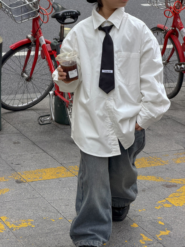 Dječja košulja s fleek podstavom, korejski stil, ovratnik s reverom, 95% pamuk, zima 2025