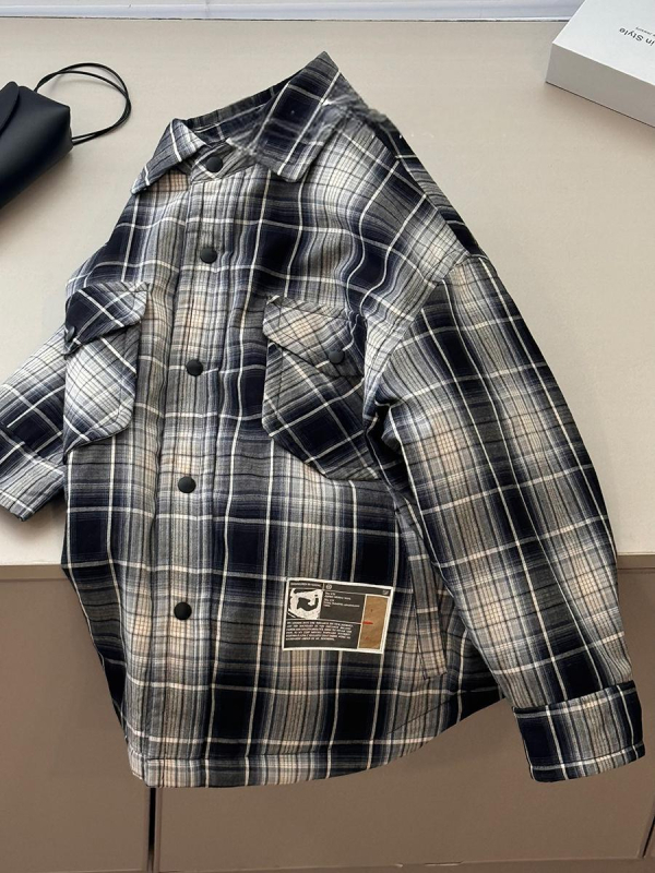 Laste ruuduline särk-jakk, 100% puuvill, harjatud kangas, krae, pikad varrukad