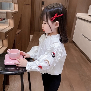 Dječja košulja: sladak stil, crtani uzorak, okrugli ovratnik, dugi rukavi, za proljeće i jesen