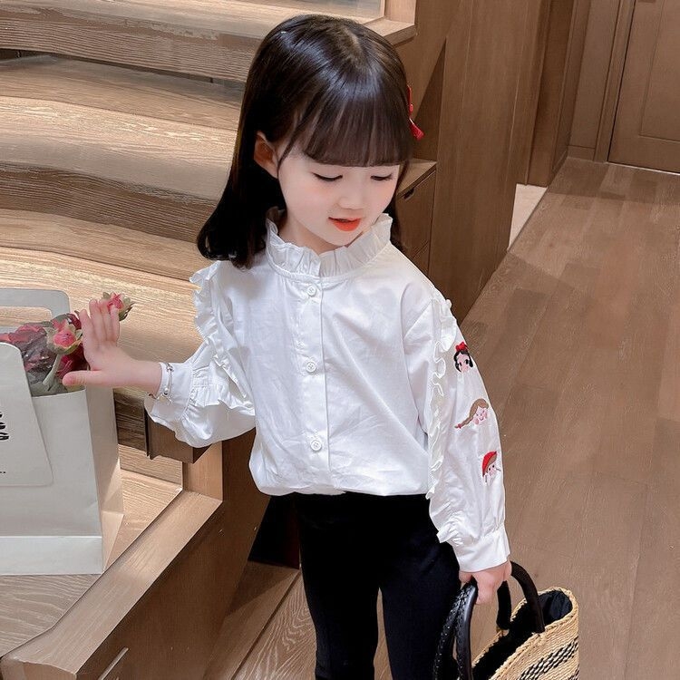 Dječja košulja: sladak stil, crtani uzorak, okrugli ovratnik, dugi rukavi, za proljeće i jesen