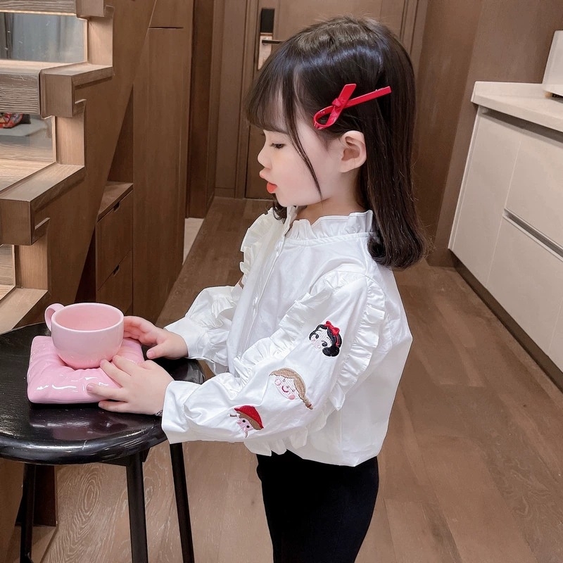 Dječja košulja: sladak stil, crtani uzorak, okrugli ovratnik, dugi rukavi, za proljeće i jesen