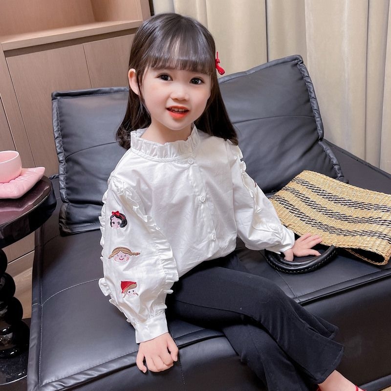 Dječja košulja: sladak stil, crtani uzorak, okrugli ovratnik, dugi rukavi, za proljeće i jesen