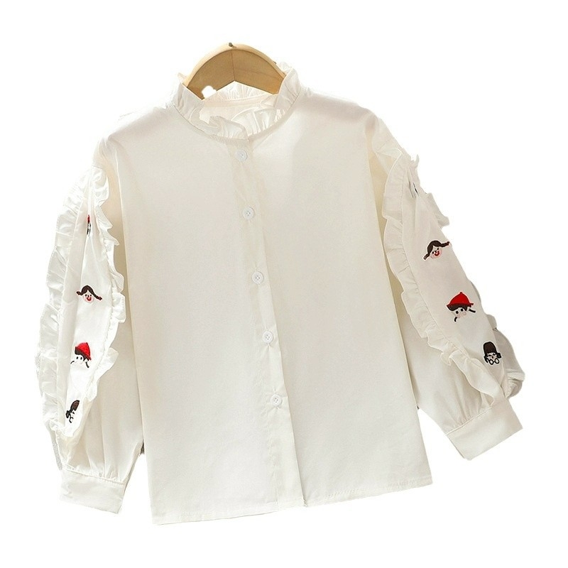 Dječja košulja: sladak stil, crtani uzorak, okrugli ovratnik, dugi rukavi, za proljeće i jesen