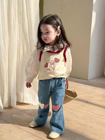 Trodjelni dječji set: prsluk, košulja i traperice – korejski stil, reverov ovratnik, karirani uzorak, proljeće i jesen