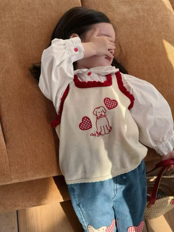 Trodjelni dječji set: prsluk, košulja i traperice – korejski stil, reverov ovratnik, karirani uzorak, proljeće i jesen