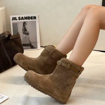 Ženske kratke čizme od nubuka s vunenom podstavom, gumena potplata, niski obod, okrugli vrh