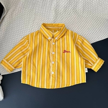 Laste triibuline särk, pikad varrukad, lapelkrae, 85–95% puuvill.