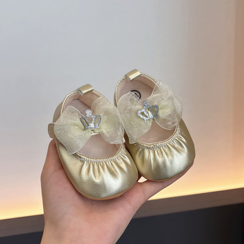 Lányoknak való bőrbaba cipő, felső rész szintetikus bőrből, Velcro-zár, csúszásmentes talp, hercegnő stílus, tavasz 2025