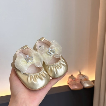 Lányoknak való bőrbaba cipő, felső rész szintetikus bőrből, Velcro-zár, csúszásmentes talp, hercegnő stílus, tavasz 2025