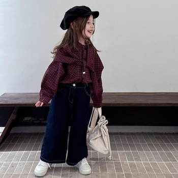 Tüdrukutele ruuduline puuvillane särk, pikkade varrukatega, ümmarguse kaelaga, 3–8-aastastele, 100% puuvill, sügisene topp