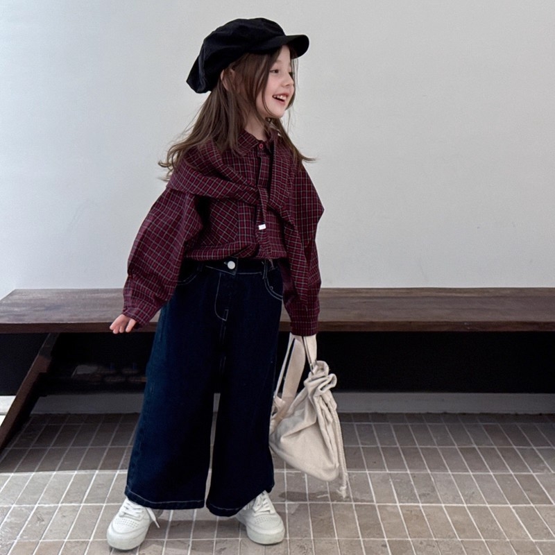 Tüdrukutele ruuduline puuvillane särk, pikkade varrukatega, ümmarguse kaelaga, 3–8-aastastele, 100% puuvill, sügisene topp