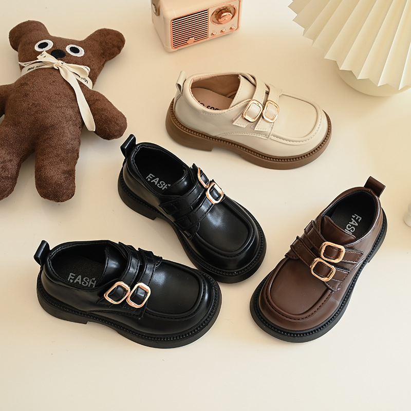 Meitenēm PU ādas loaferi, Velcro aizdare, Britu stila, 2025. gada pavasara izlaišana